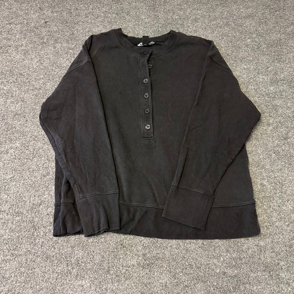 Athleta Sweatshirt Womens Size L Black Henley Button Neck Long Sleeve Casual
